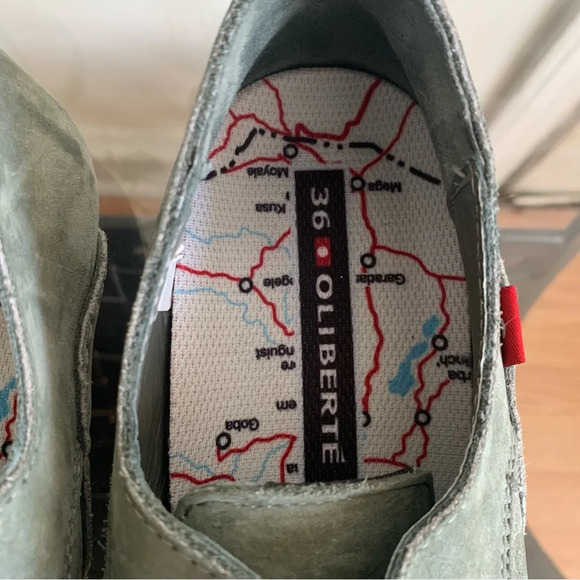 Oliberte Minsha Olive Green Nubuck Leather Oxford Lace up Loafers Size 36 - Picture 6 of 13